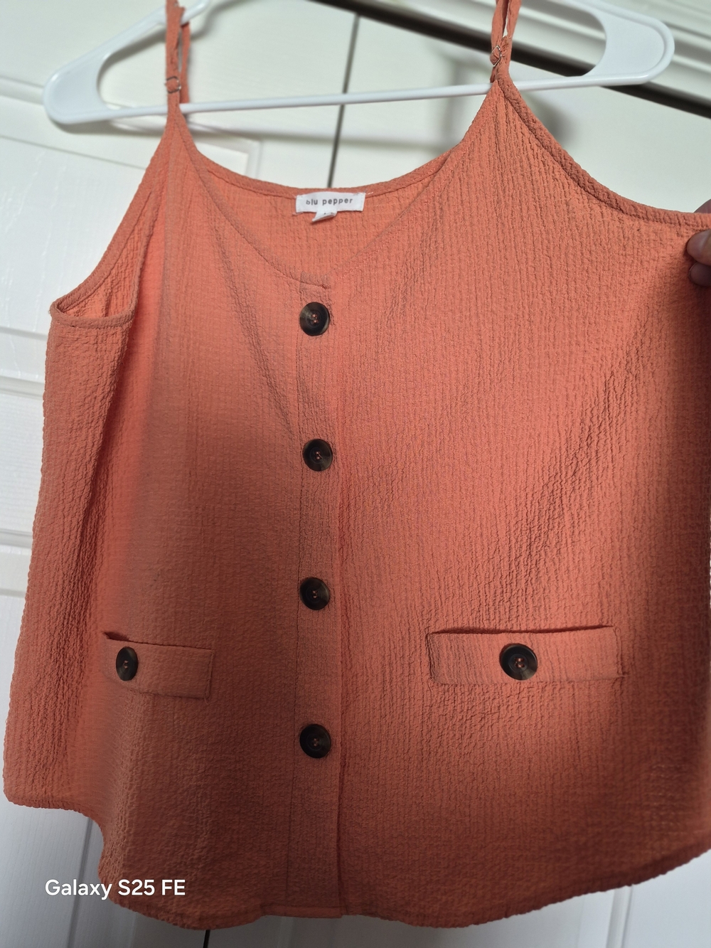 Blu Pepper Coral Button-Front Spaghetti Strap Top